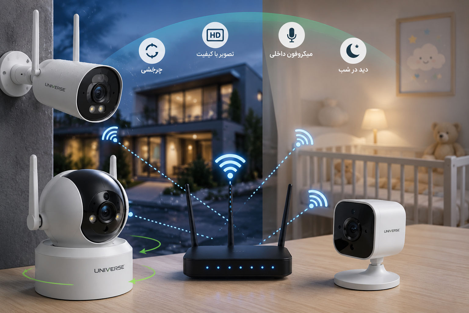 دوربین مداربسته بی‌سیم یونیورس WiFi برای نظارت و امنیت